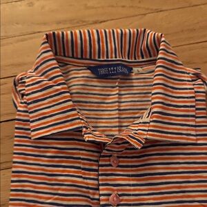 Three Islands Men's Striped Casual Button Down Shirt - Orange, Blue, White